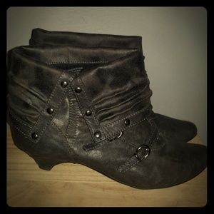 Grey leather studded ankle booties
